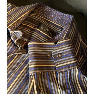 Bugatchi Uomo Dress Shirt Men XL Striped Long Sleeves Button Front Casual Formal